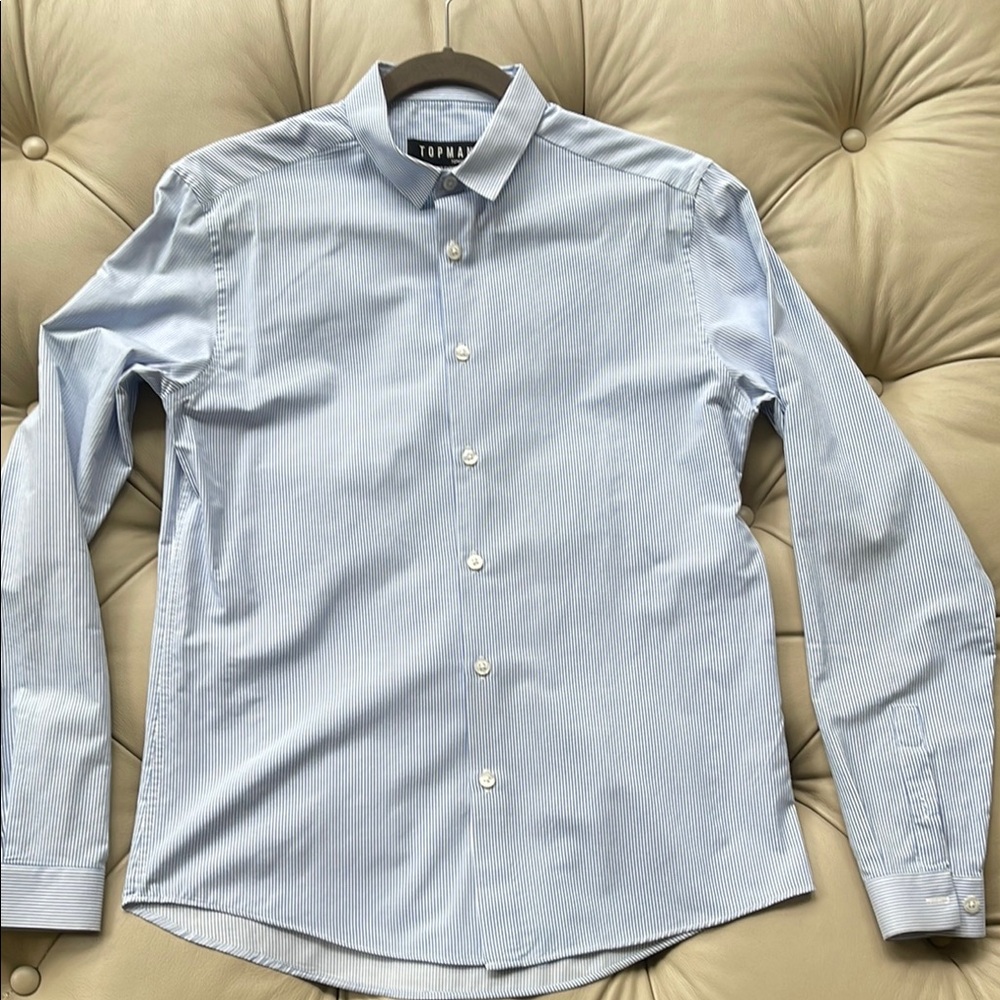 Topman Blue and White Stripe Dress Shirt